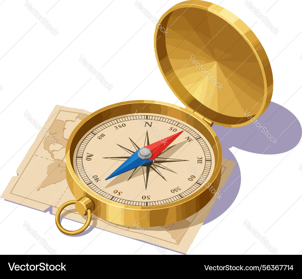 Golden compass with map navigation tool Golden compass with map navigation tool vector image