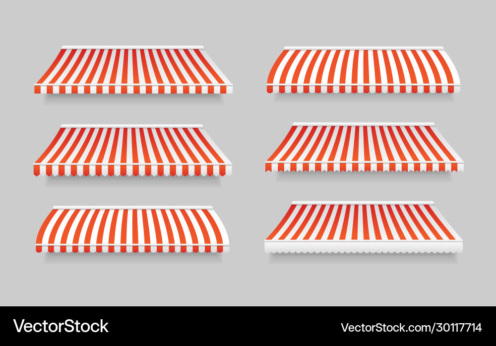 Realistic 3d detailed striped awning set Realistic 3d detailed striped awning set vector image