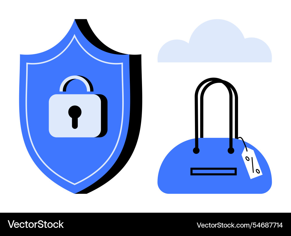 Secure shopping concept with shield lock vector image