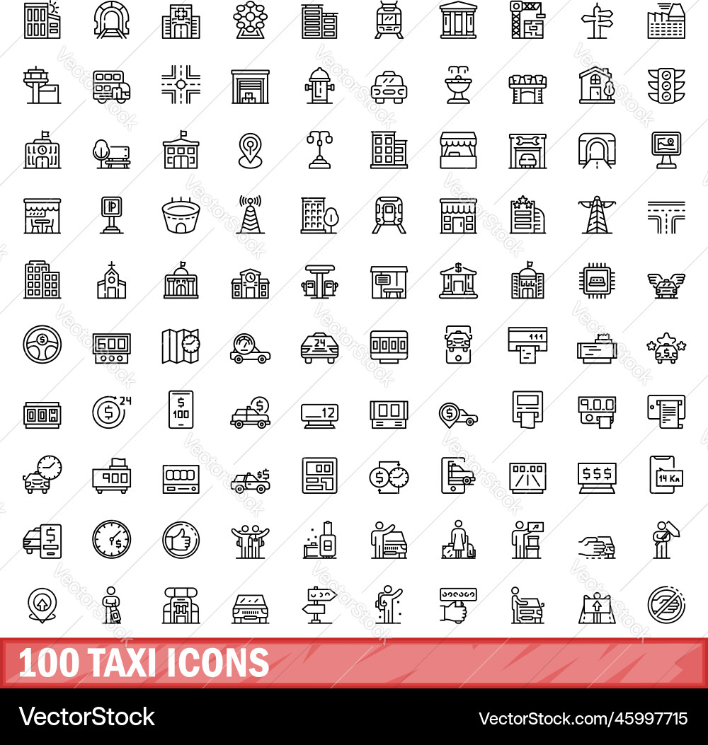 100 taxi icons set outline style 100 taxi icons set outline style vector image