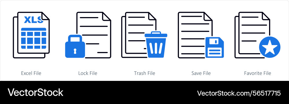 A set of 5 files icons as excel file lock vector image