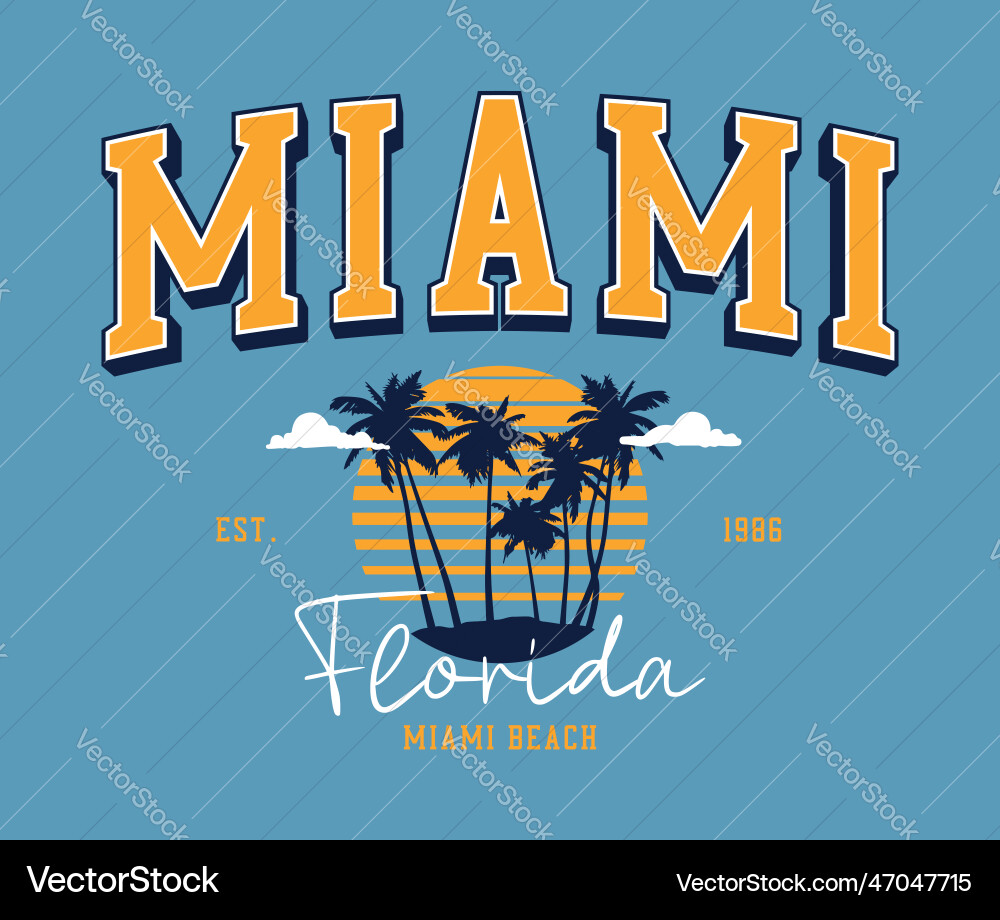 Miami florida t-shirt design with palm trees vector image