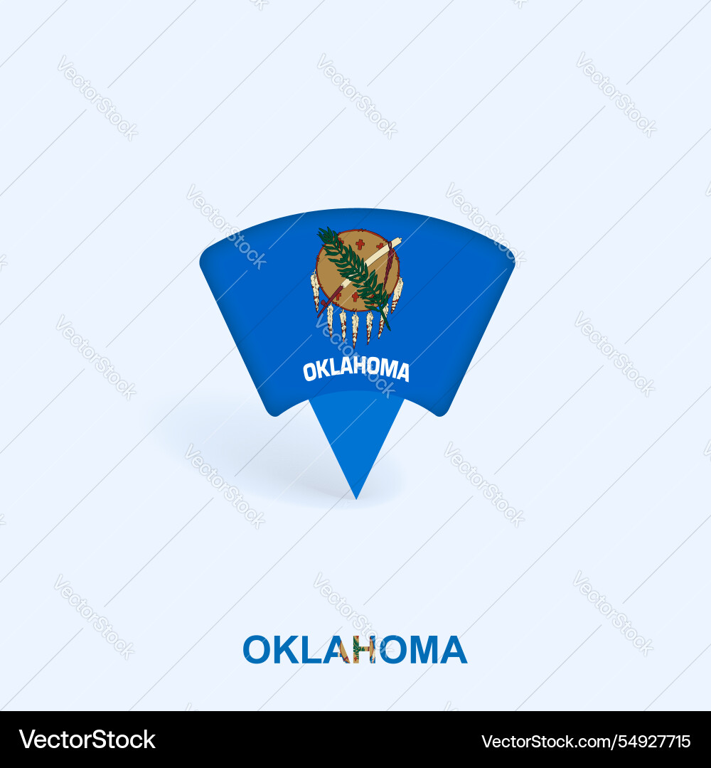 Oklahoma flag map pointer design with shadow Vector Image