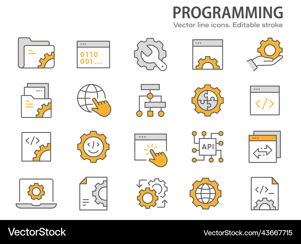 Programming Line Icons - Coding & Development vector image