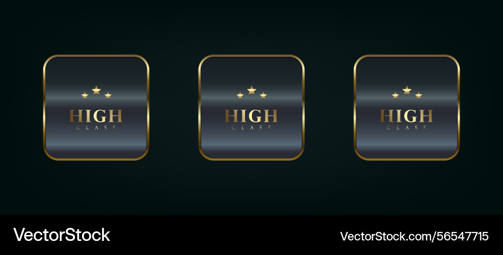 Set of three gold rectangle button with frame vector image
