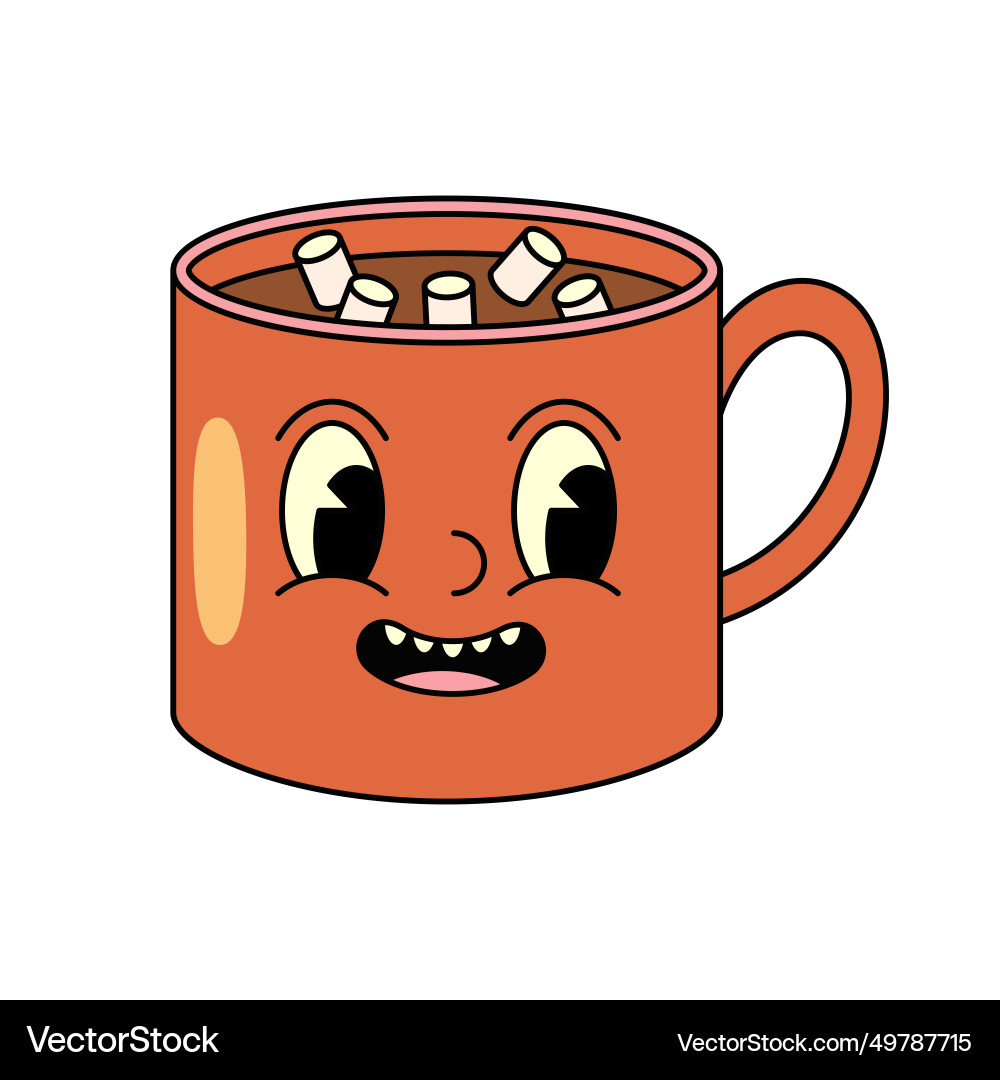 Smiling cup with hot chocolate pop art icon vector image