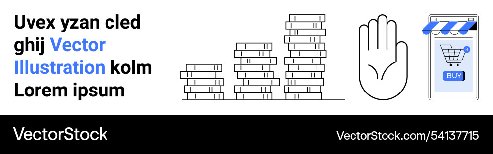 Stack of coins open palm gesture and online Stack of coins open palm gesture and online vector image
