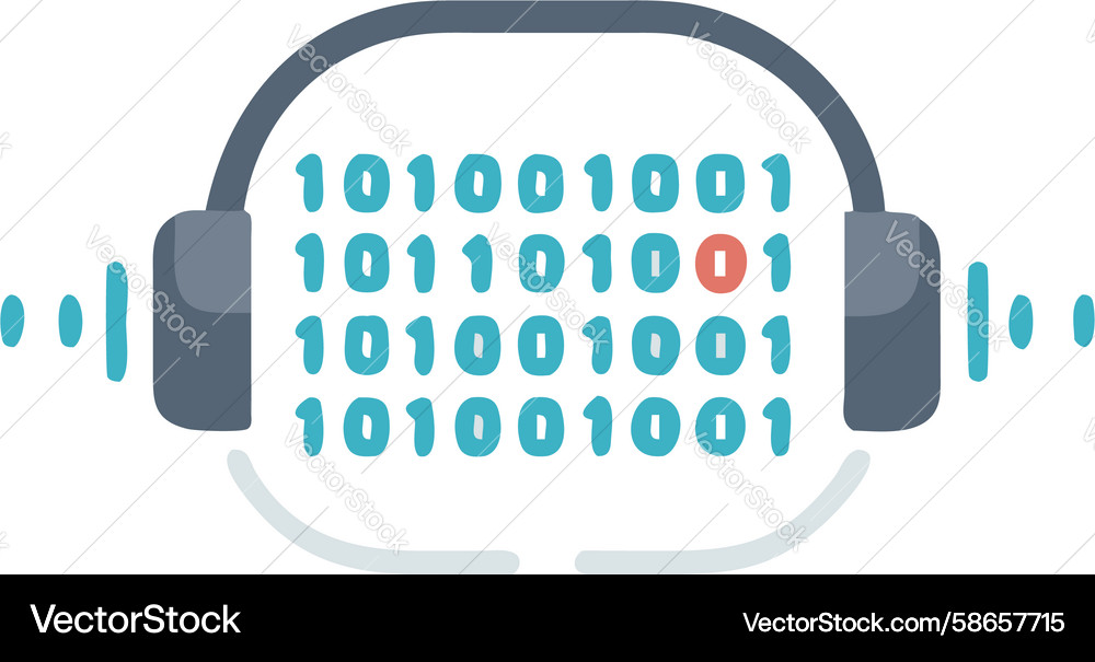 VR Headset with Binary Code Data Vector Image