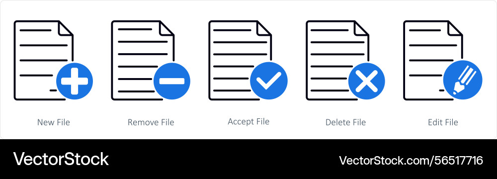 A set of 5 files icons as new file remove vector image