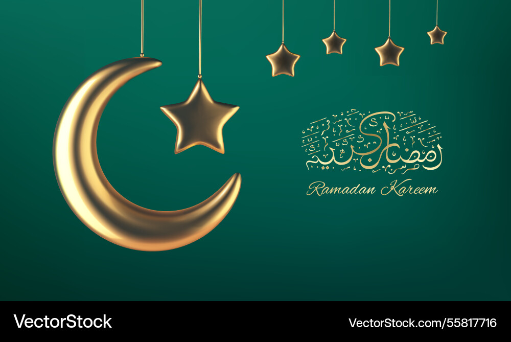 Golden crescent moon and stars with ramadan Golden crescent moon and stars with ramadan vector image