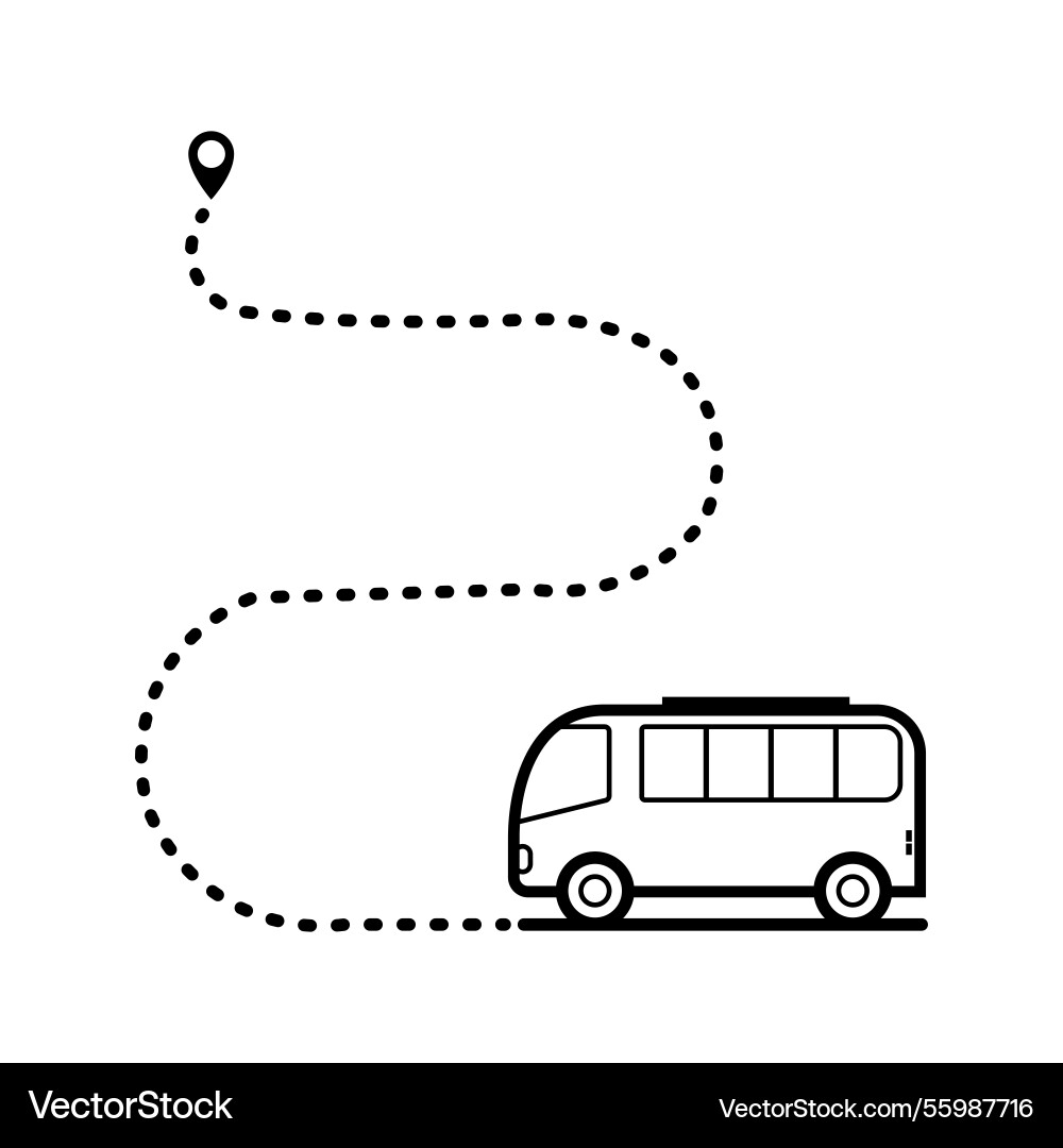 Minimalist bus route icon with dashed path Vector Image