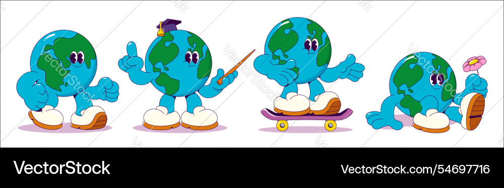 Planet Erde Karikatur Maskottchen mit positiven Emotionen Planet Erde Karikatur Maskottchen mit positiven Emotionen Vektorbild