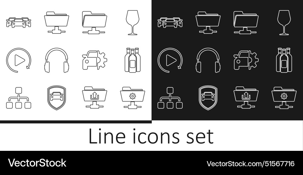Set line ftp settings folder bottles of wine Set line ftp settings folder bottles of wine vector image