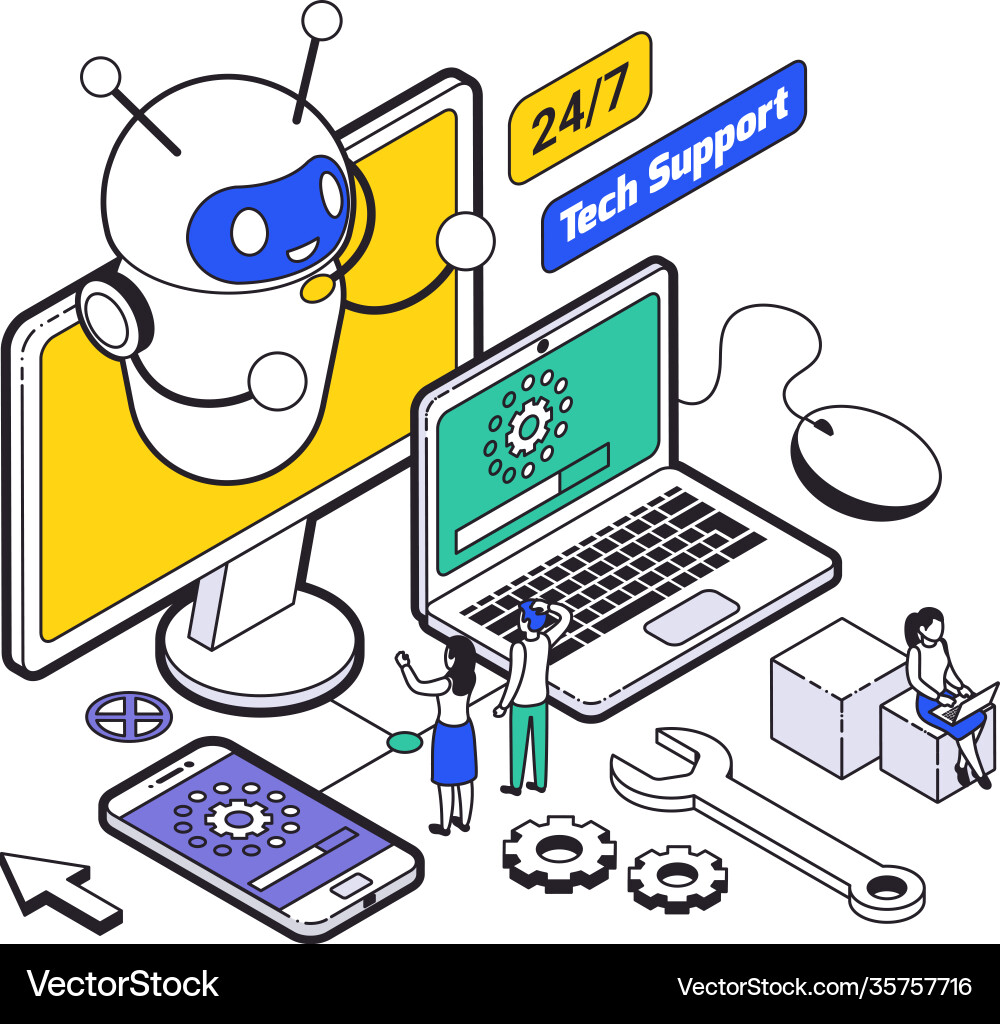 Web Hosting & Tech Support Composition vector image