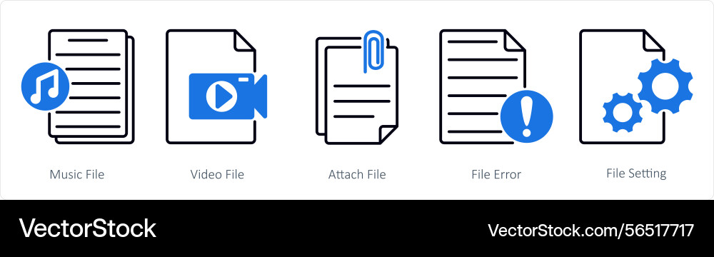 A set of 5 files icons as music file video Vector Image