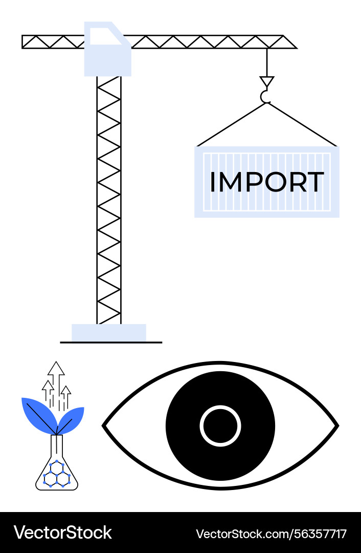 Crane lifting an import container with science Crane lifting an import container with science vector image