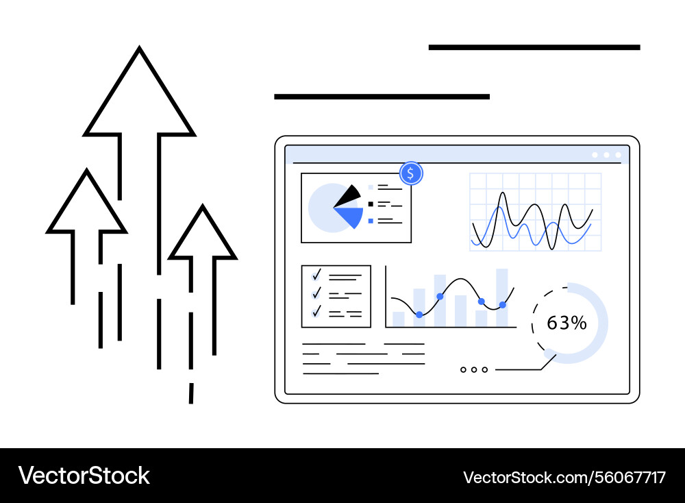 Digital dashboard with growth arrows representing Vector Image