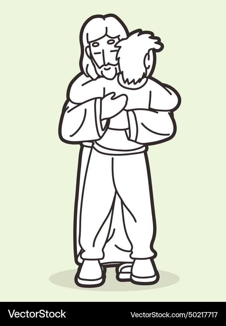 Jesus hugged a man with love and comfort cartoon Jesus hugged a man with love and comfort cartoon vector image