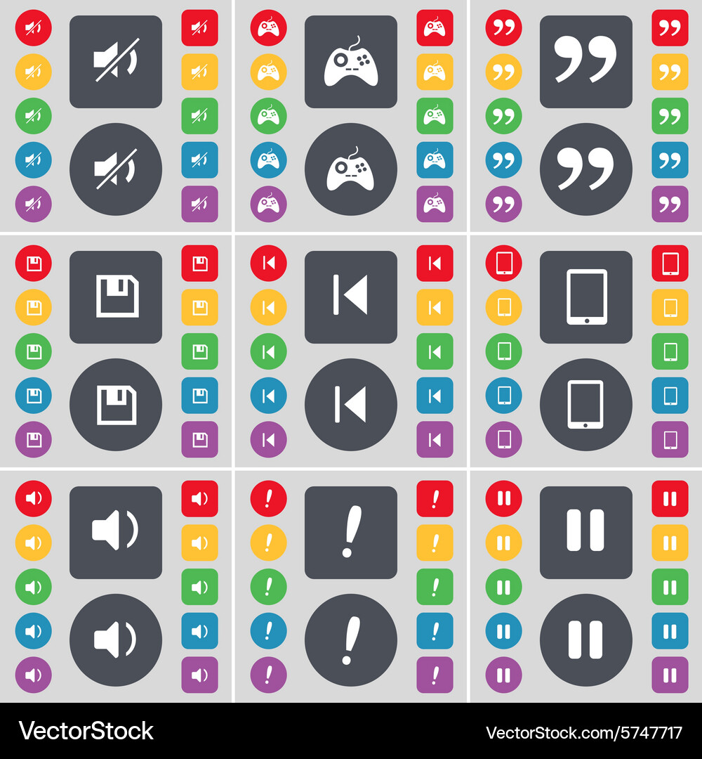 Mute gamepad quotation mark floppy media skip Vector Image