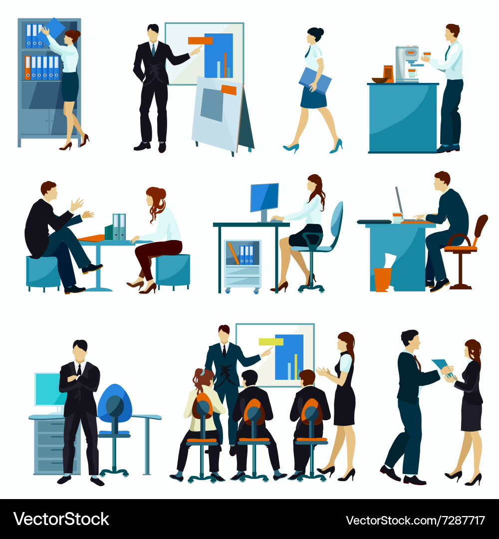 Office workers flat set Royalty Free Vector Image