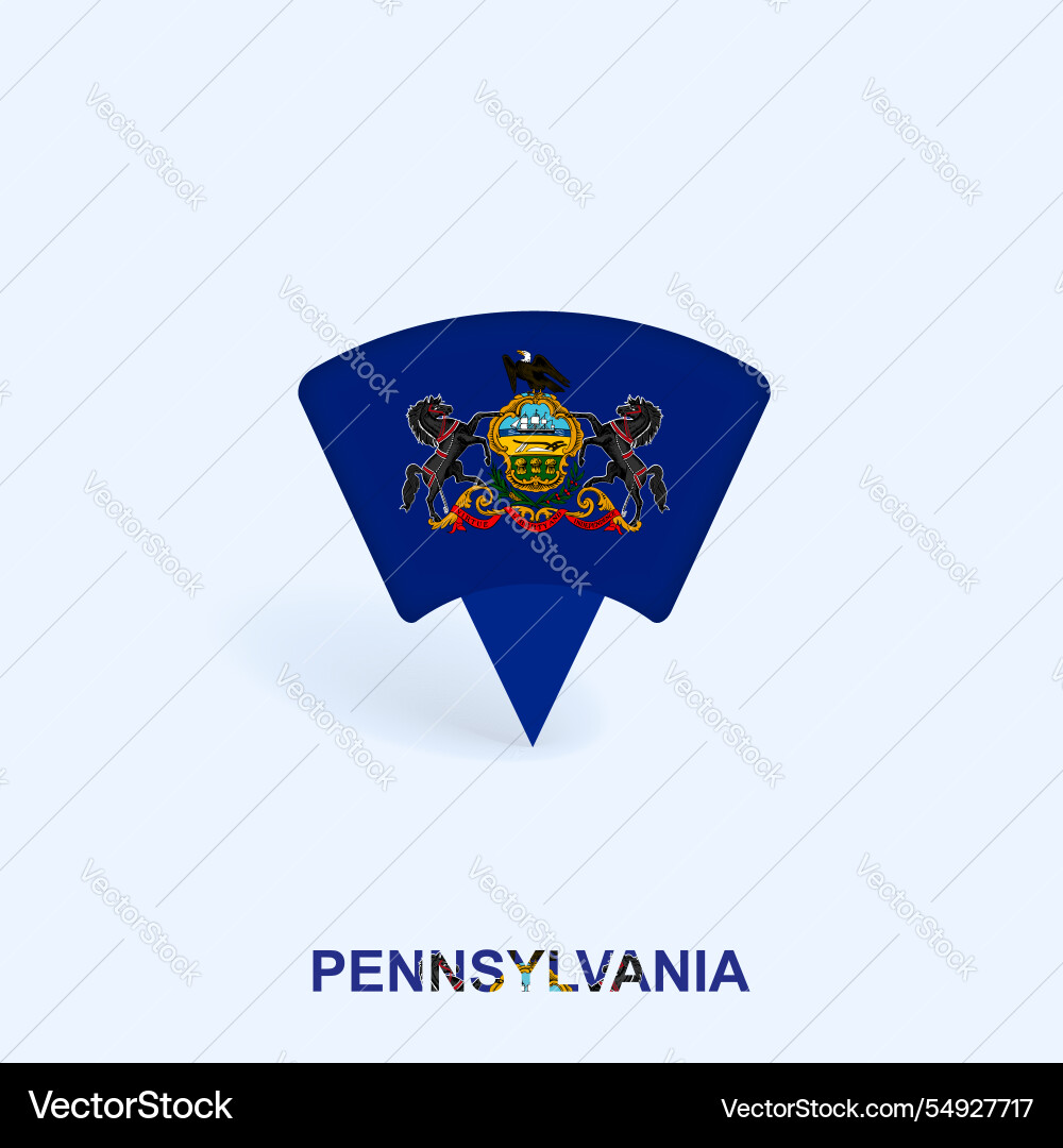 Pennsylvania flag map pointer design with shadow Vector Image