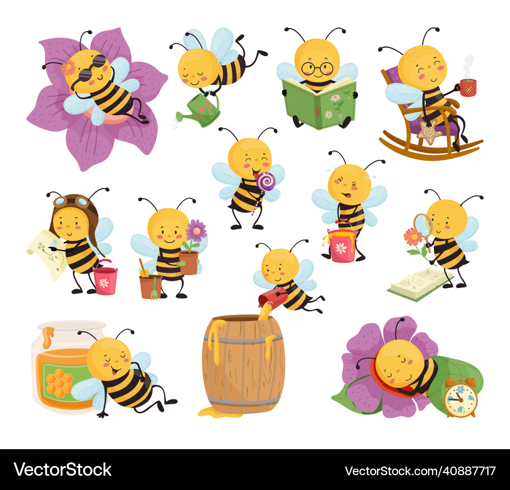 Set of with bee character Set of with bee character vector image