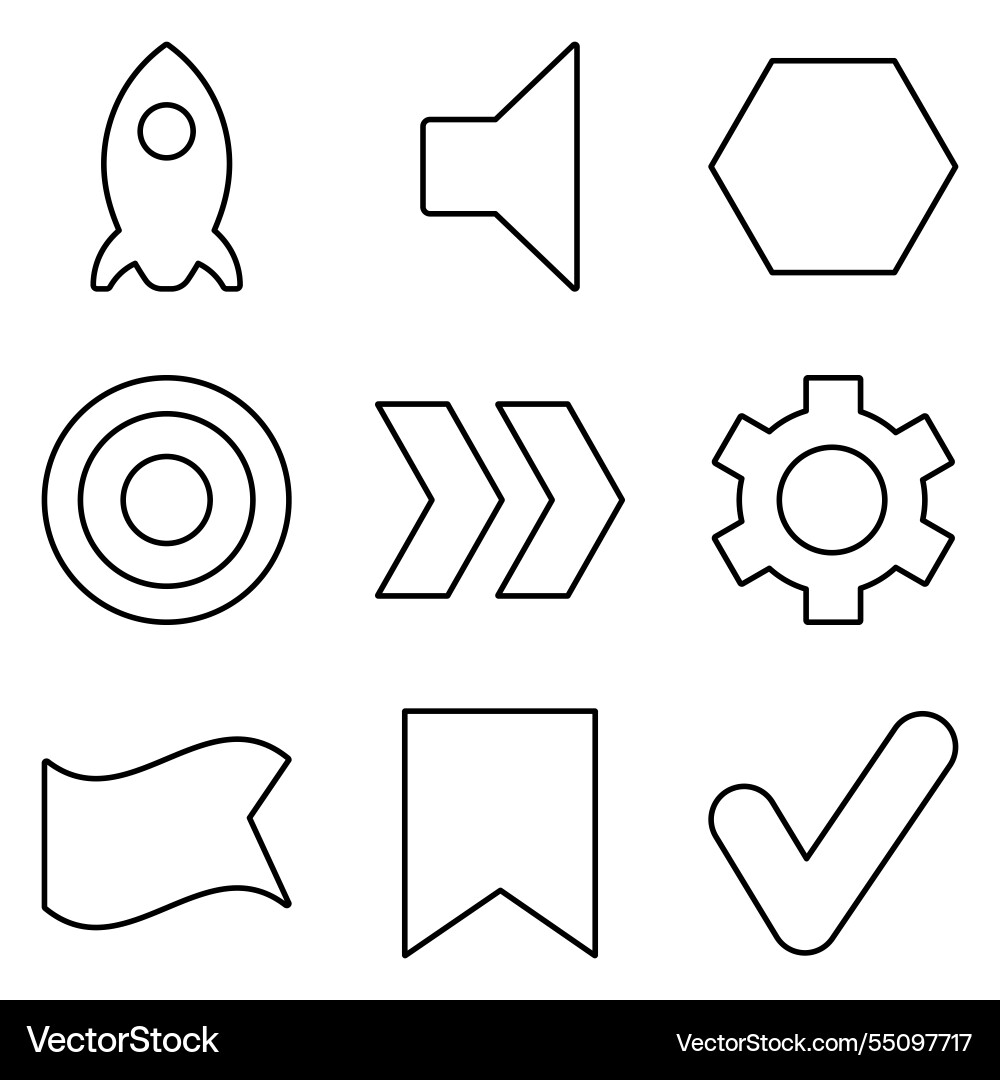 Simple shapes outline flat icon set isolated Vector Image