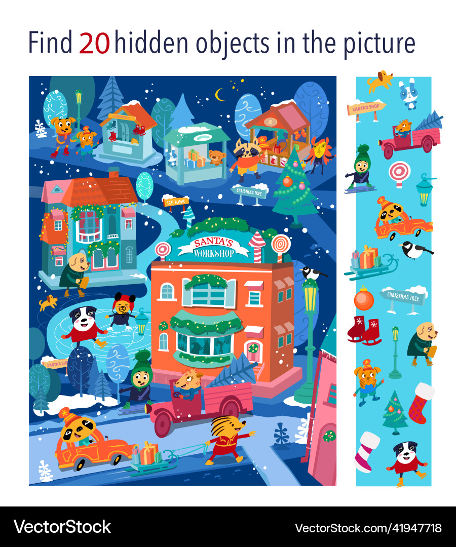 Christmas Hidden Objects Game vector image