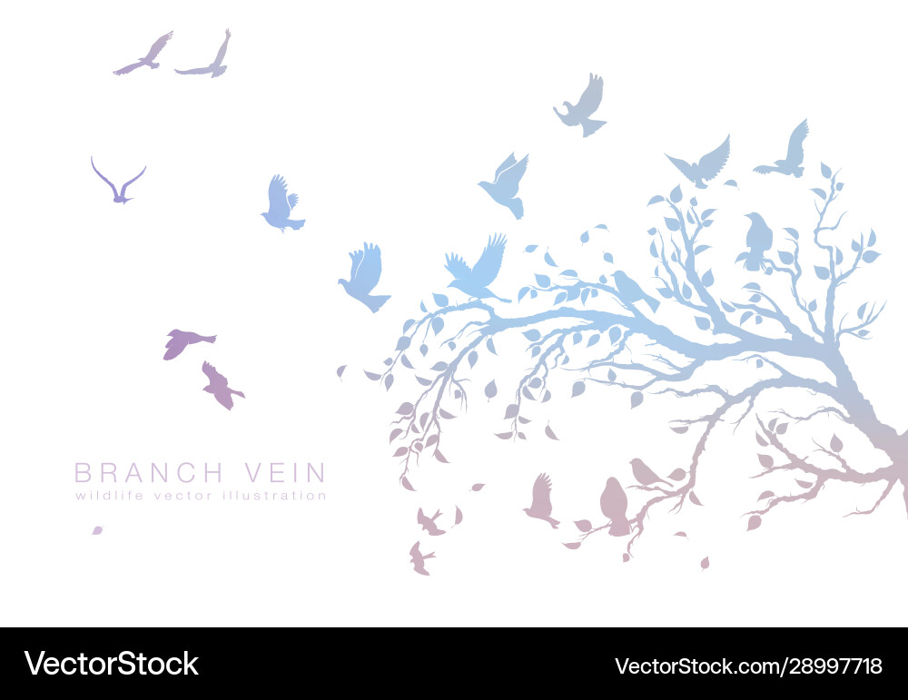 Colorful Bird Flock on Branch Vector Image