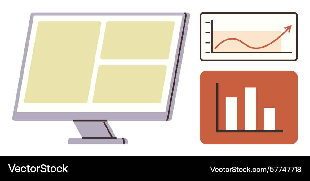 Datenvisualisierung auf Computerbildschirm mit Diagrammen Datenvisualisierung auf Computerbildschirm mit Diagrammen Vektorbild