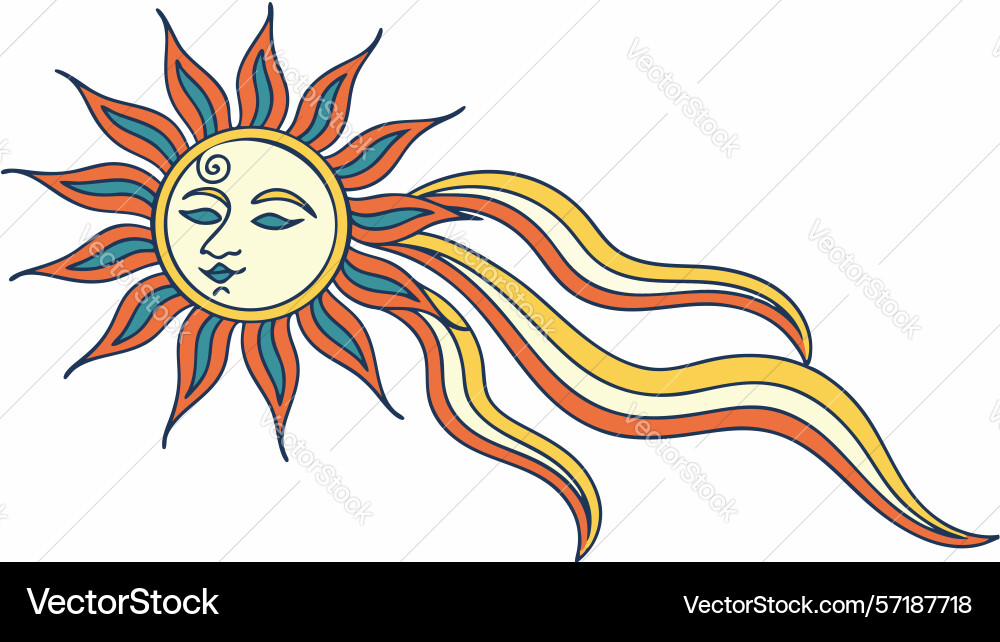 Stylized sun with wavy rays design generative ai vector image