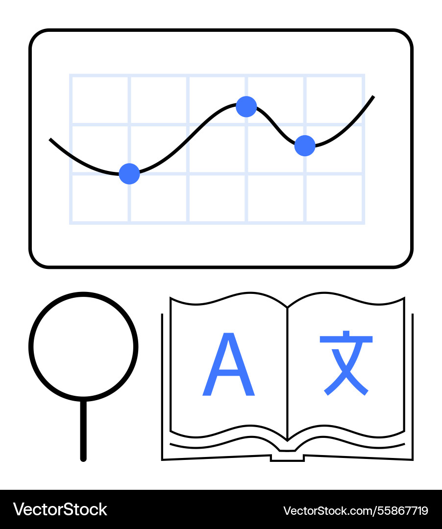Data analysis graph with magnifying glass and open Data analysis graph with magnifying glass and open vector image