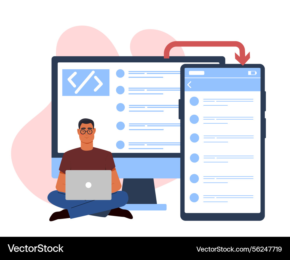 Developer coding responsive mobile app Developer coding responsive mobile app vector image