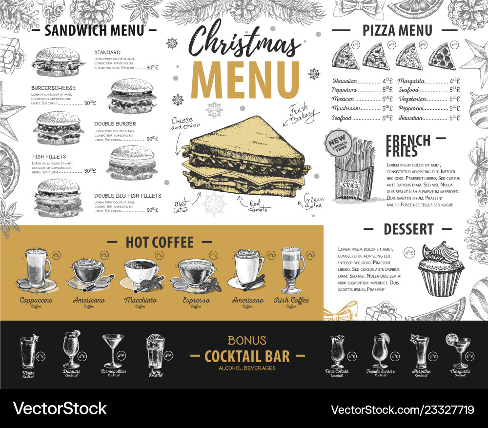 Hand drawing christmas holiday menu design Hand drawing christmas holiday menu design vector image