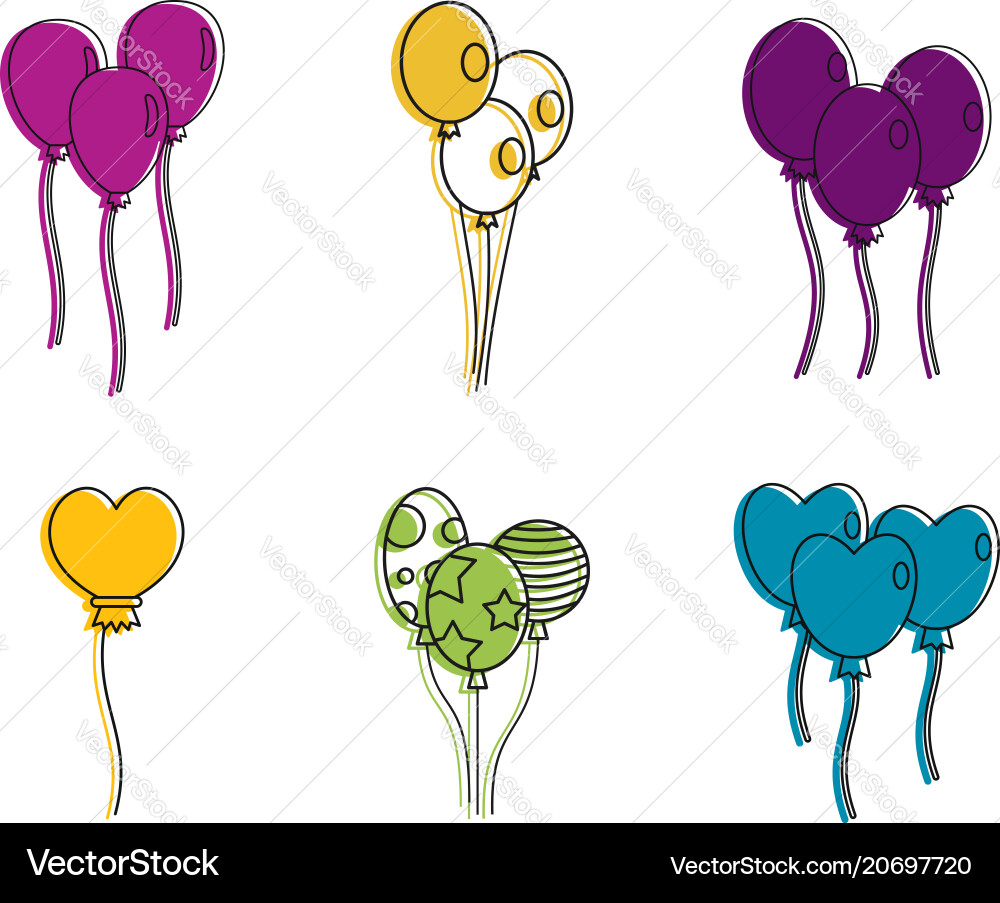 Balloons icon set color outline style Vector Image