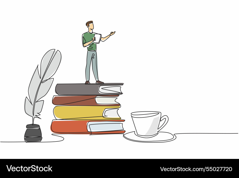 Continuous one line drawing a man reading poetry Continuous one line drawing a man reading poetry vector image