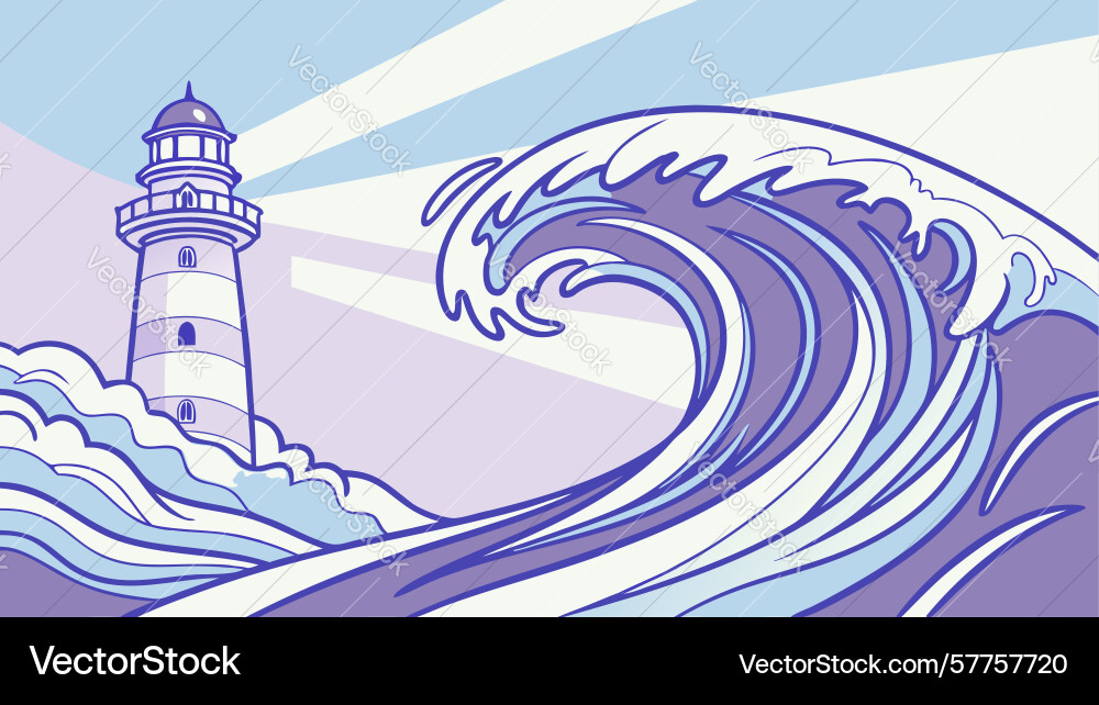 Lighthouse and crashing ocean waves design Vector Image