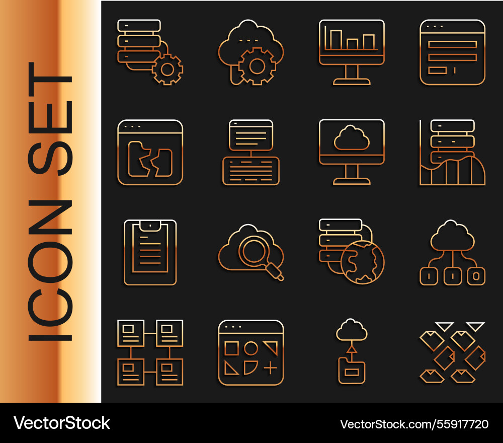 Set line data stream cloud technology Vector Image