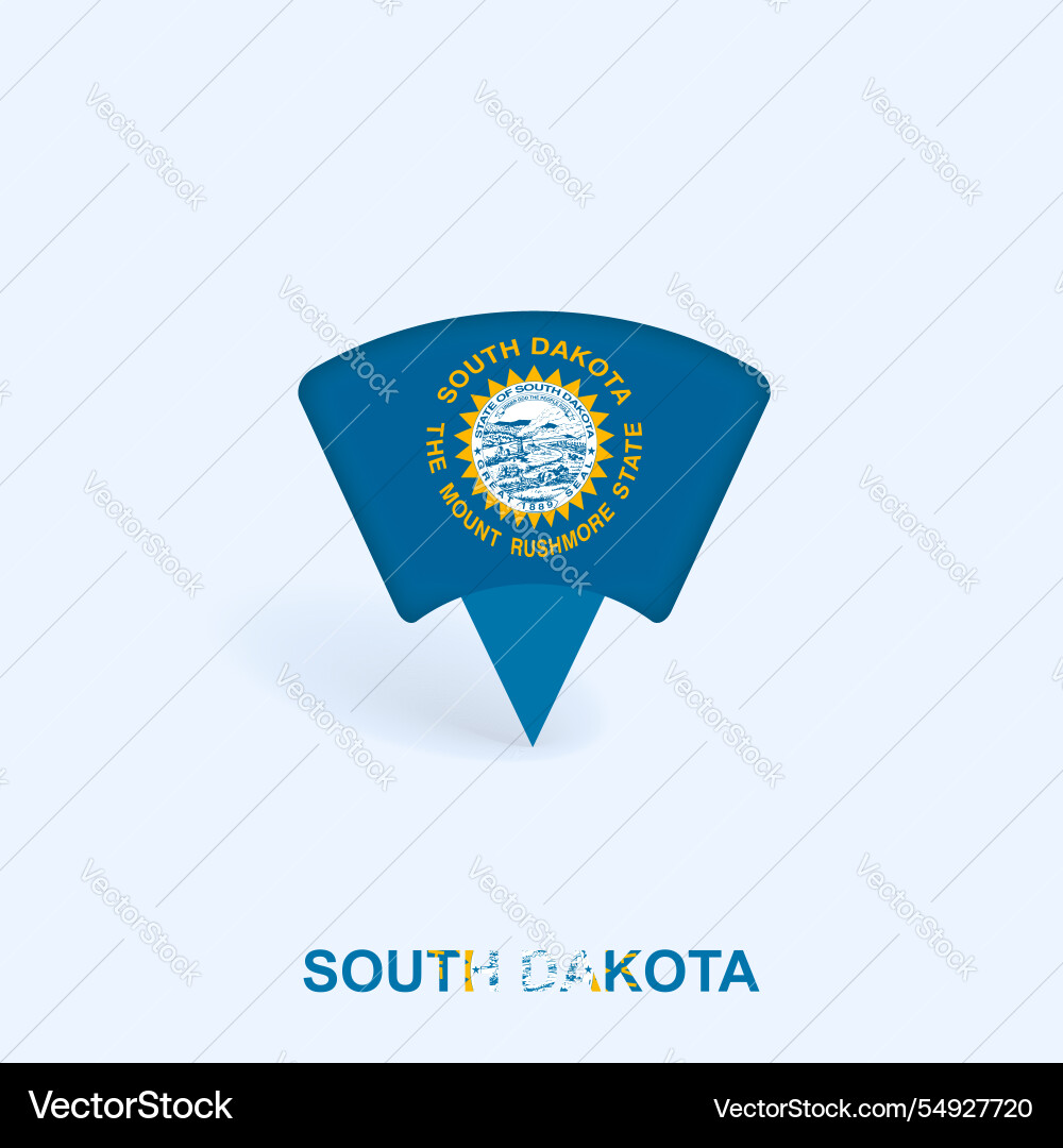 South dakota flag map pointer design with shadow vector image