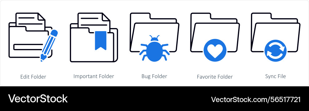 A set of 5 files icons as edit folder impoprtant vector image