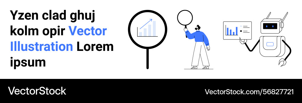 Data analysis with magnifying glass robot Data analysis with magnifying glass robot vector image