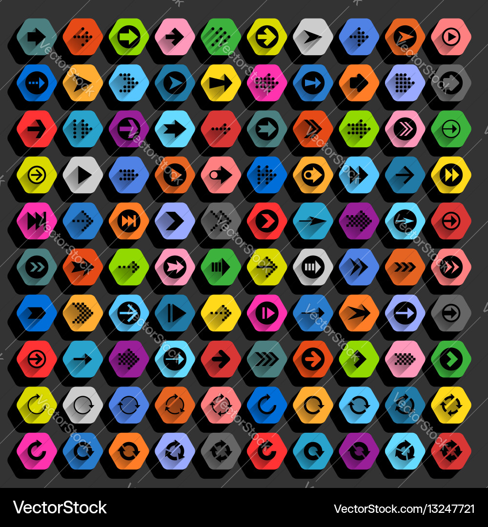 Flat arrow icon hexagon web button vector image