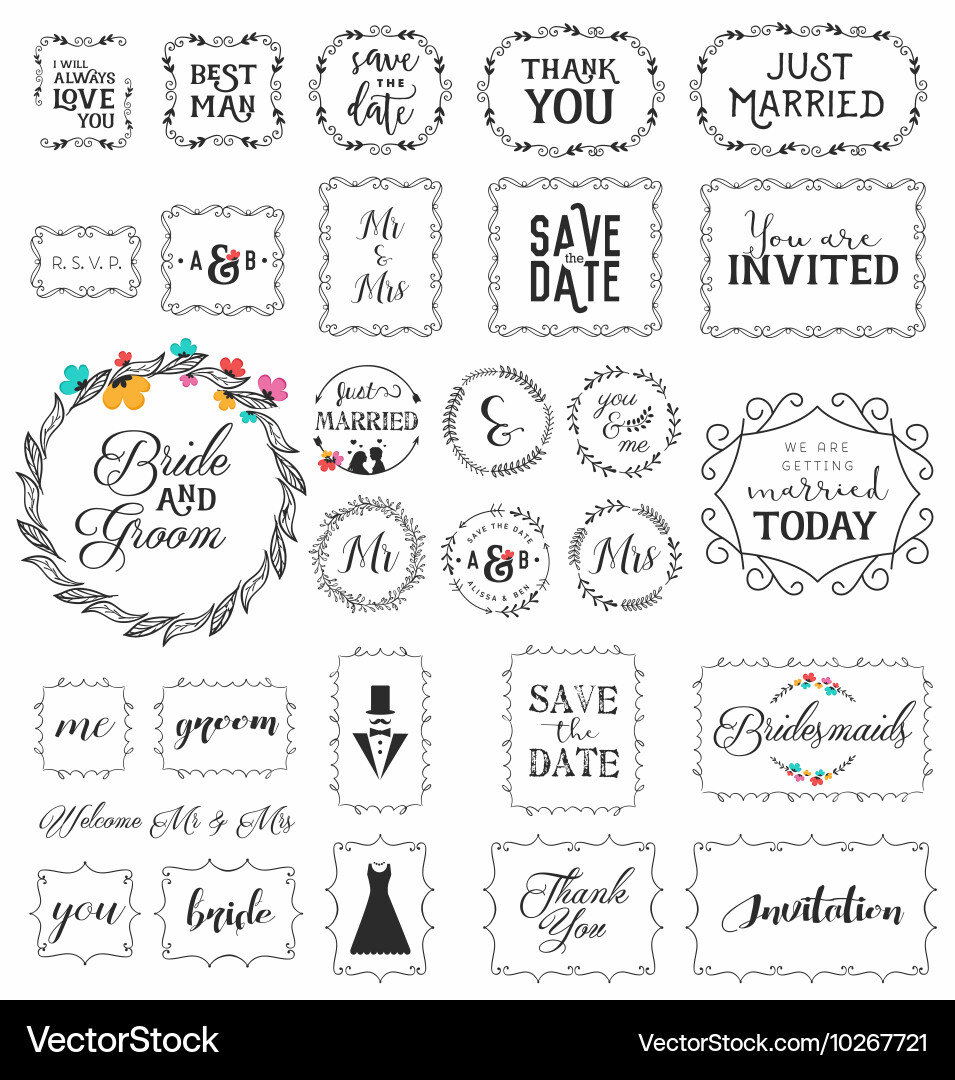 Floral Wedding Frames & Labels Vector Image