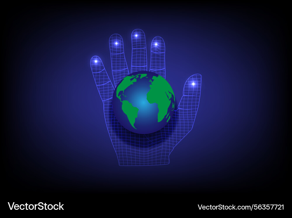 Globe is placed on a high tech hand-woven net Vector Image