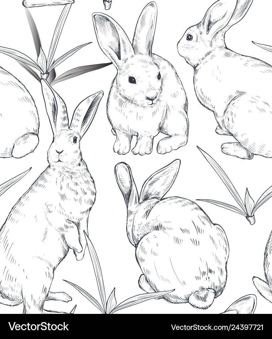 Hand-Drawn Rabbit Pattern vector image