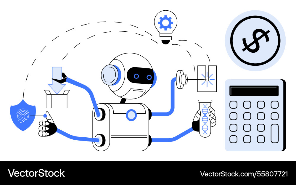Multifunctional robot managing tasks related Multifunctional robot managing tasks related Vector Image