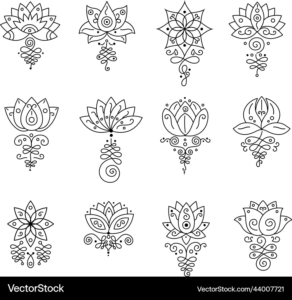 Unalome lotus bohemian flower tattoo buddhism Unalome lotus bohemian flower tattoo buddhism vector image