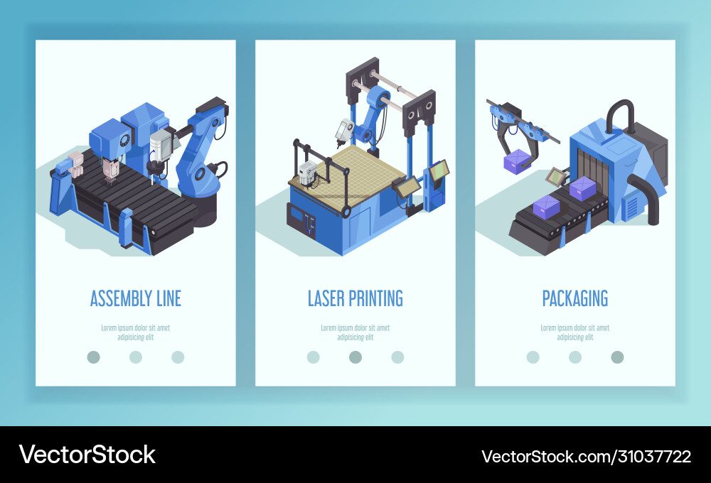 Isometric robot automation banner set vector image