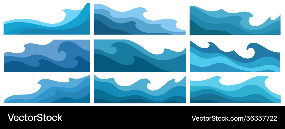 Layered ocean wave pattern set Layered ocean wave pattern set vector image