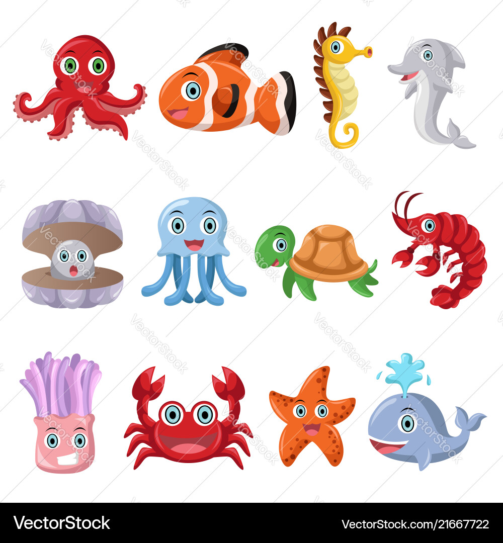 Marine Animal Icon Set vector image